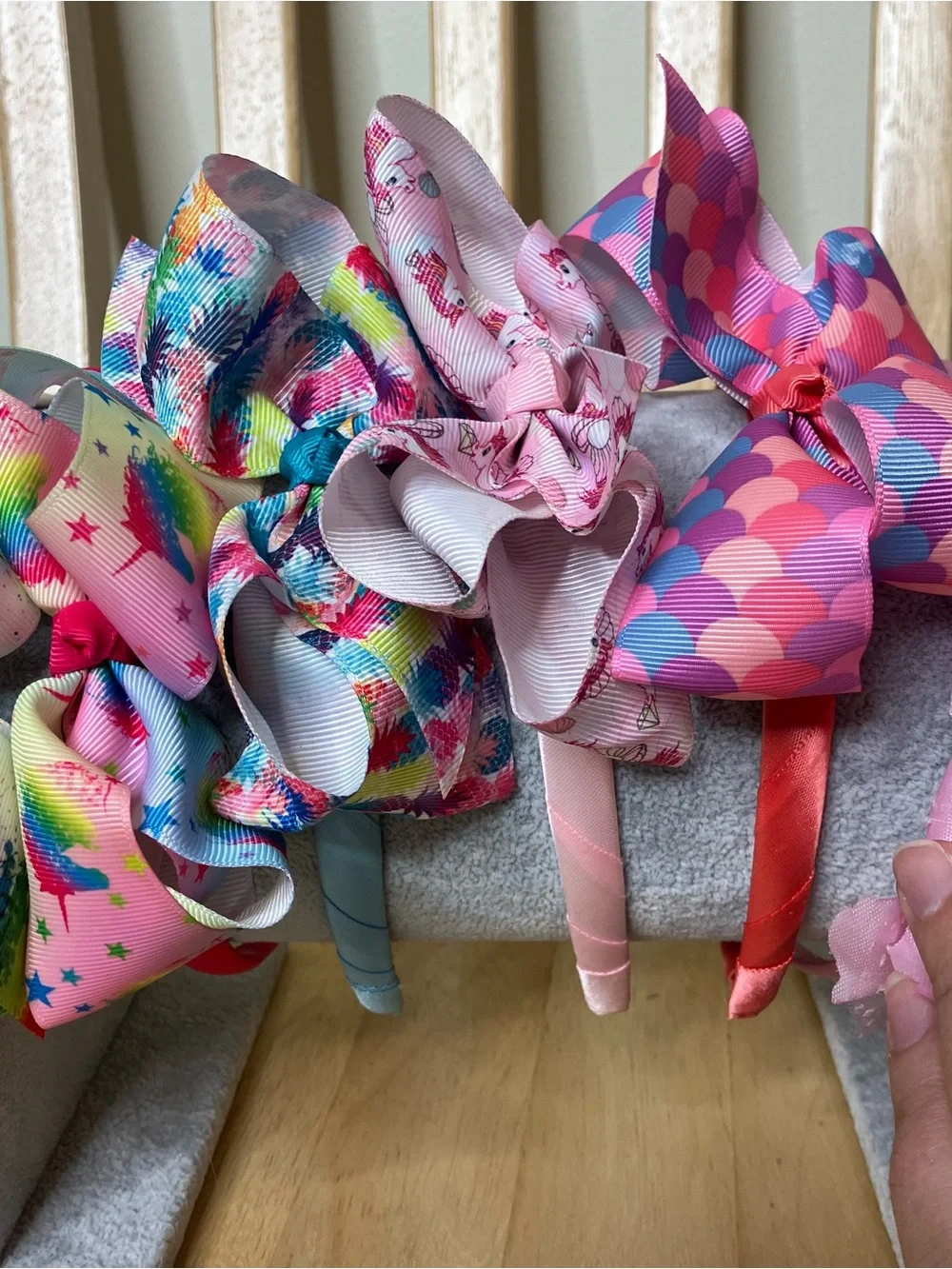 Bundle of girls headbands and headband holder